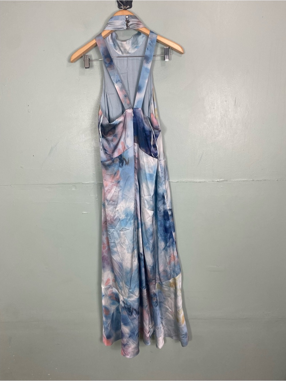 Anthropologie Blue Sleeveless Halter A Line Midi Dress Sundress Large Tie Dye - Picture 5 of 9